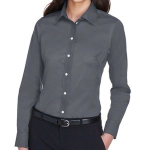 Devon and Jones Gray Long Sleeve Tailored Fit Button Down Work Shirt sz Medium